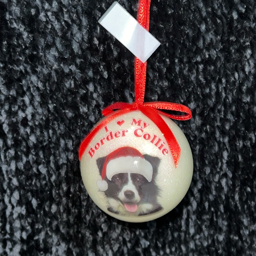 NEW I Love My Collie Christmas Ornament Ball Santa Hat Dog
